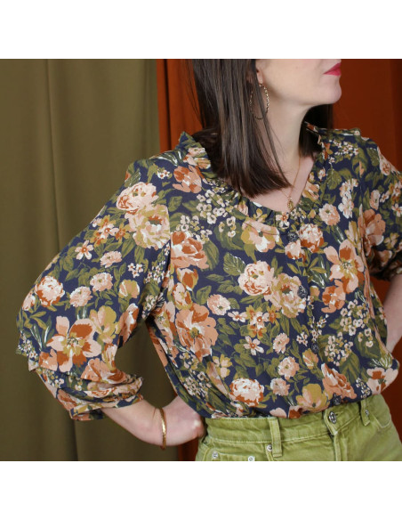 Cranberry, Crepe Marocain de Viscose, Jardin denim bleu, La Maison Naive