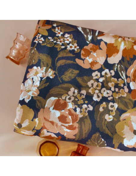 Cranberry, Crepe Marocain de Viscose, Jardin denim bleu, La Maison Naive