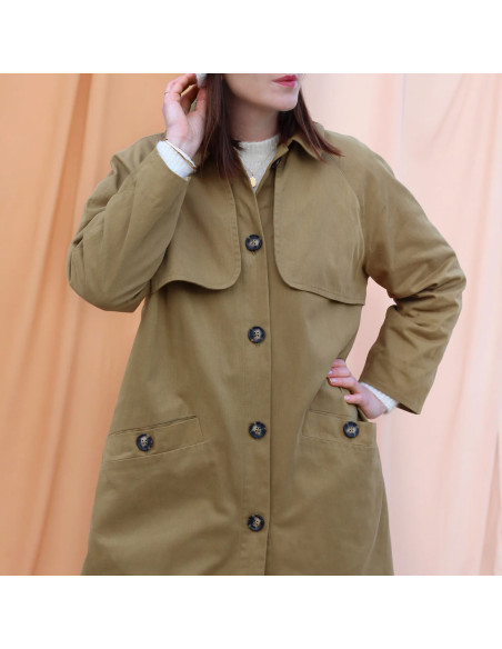 Cranberry, Gabardine legere et souple de coton biologique, effet twill, couleur Olive clair, La Maison Naive