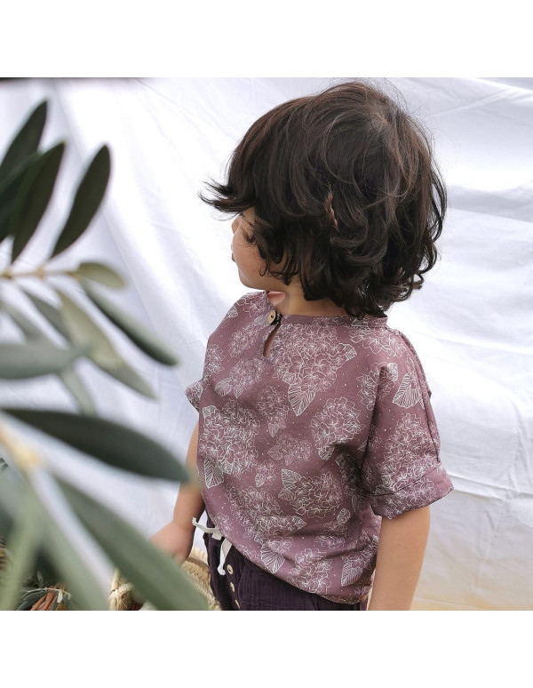 Cranberry, Tissu Batiste de coton biologique Hortensias Atelier Rubael