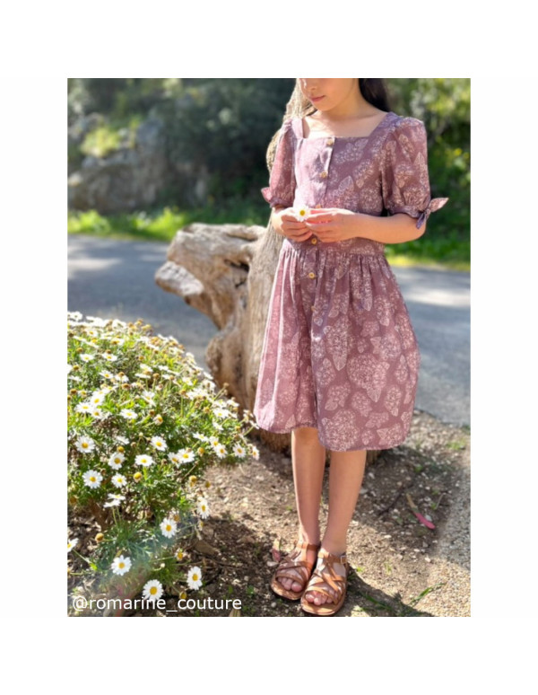 Cranberry, Tissu Batiste de coton biologique Hortensias Atelier Rubael, Romarine couture