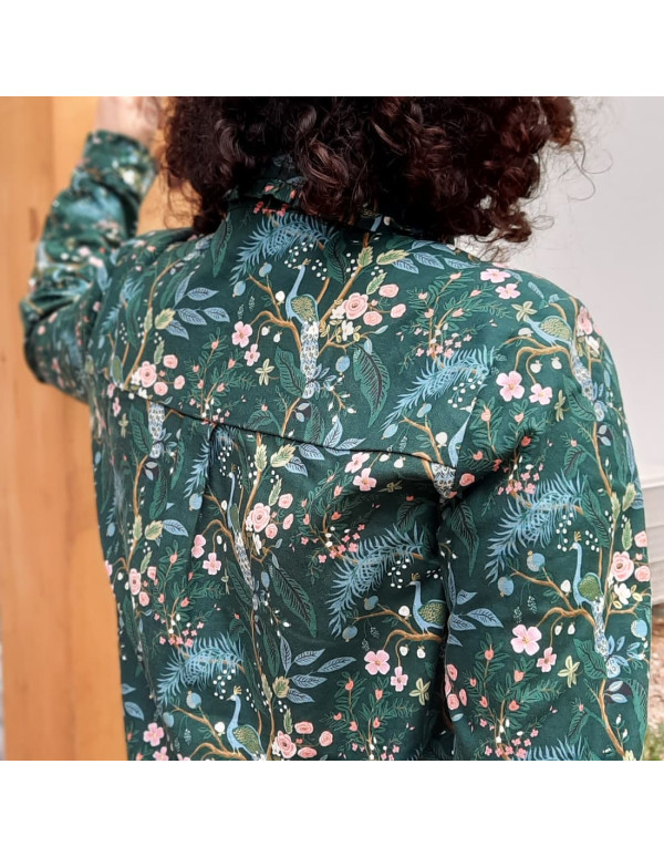 Cranberry, tissu coton Vintage Garden Peacock Hunter dore, fond vert foret green Gold Metallic, Cotton and Steel Rifle paper