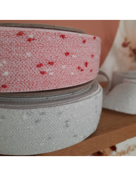 Elastique fantaisie 40mm Cranberry, Rose mouchete de lurex rouge