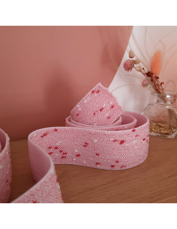 Elastique fantaisie 40mm Cranberry, Rose mouchete de lurex rouge