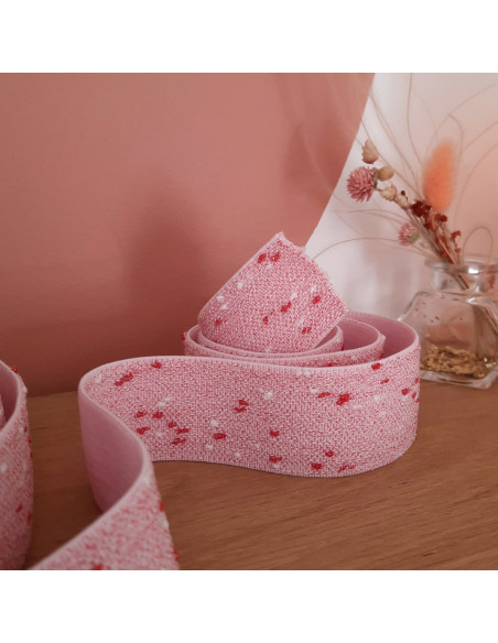 Elastique fantaisie 40mm Cranberry, Rose mouchete de lurex rouge