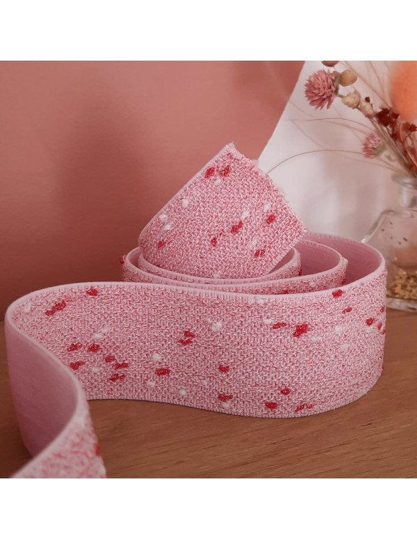 Elastique fantaisie 40mm Cranberry, Rose mouchete de lurex rouge