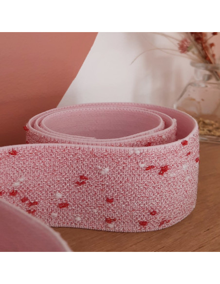 Elastique fantaisie 40mm Cranberry, Rose mouchete de lurex rouge