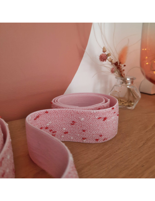 Elastique fantaisie 40mm Cranberry, Rose mouchete de lurex rouge