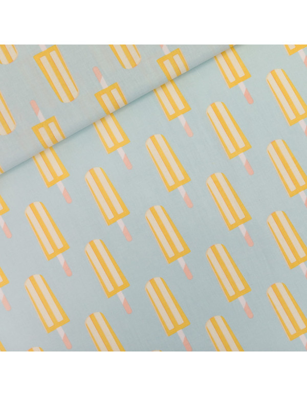 Cranberry, tissu de coton Popsicles fond bleu, glaces sorbets See you at six