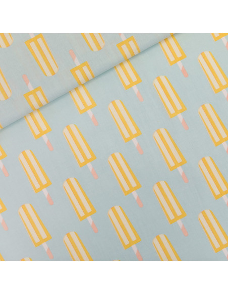 Cranberry, tissu de coton Popsicles fond bleu, glaces sorbets See you at six
