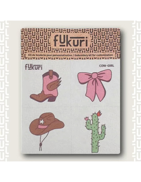 Cranberry, planche a broder Cow-girl, broderie chapeau cactus noeud botte Fukuri