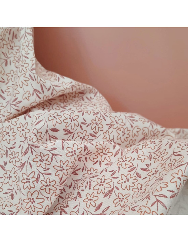 Cranberry, jersey de coton fleuri petites fleurs brique violet fond blanc creme