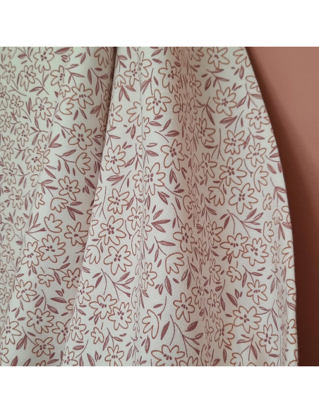 Cranberry, jersey de coton fleuri petites fleurs brique violet fond blanc creme