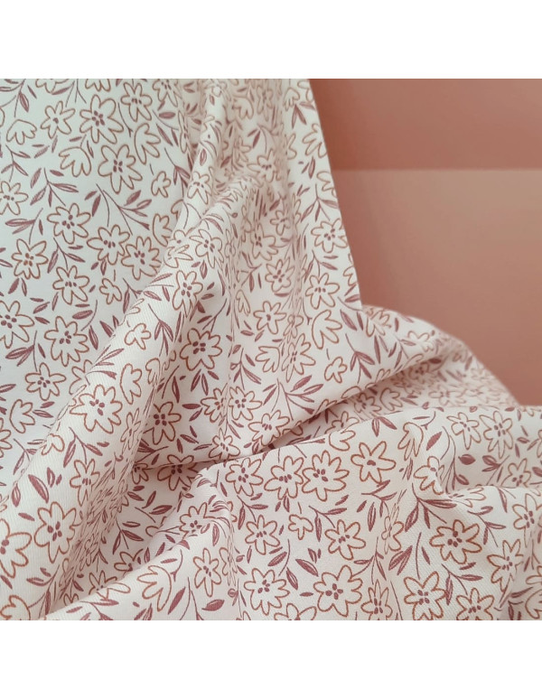 Cranberry, jersey de coton fleuri petites fleurs brique violet fond blanc creme