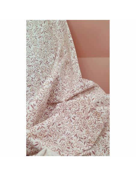 Cranberry, jersey de coton fleuri petites fleurs brique violet fond blanc creme