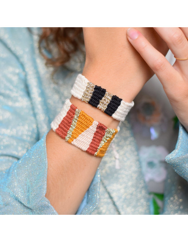 Cranberry, kit tissage tissez-moi mes bracelets scintillants brique jaune et noir, Atelier poetis
