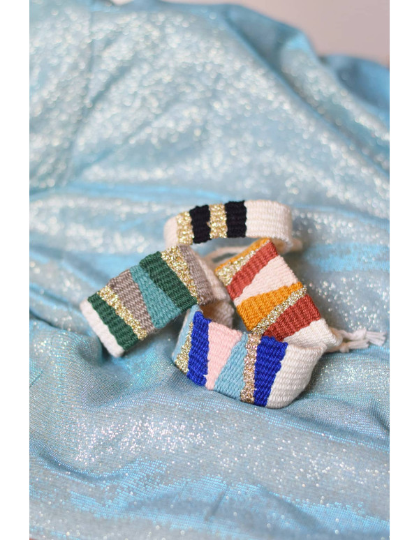 Cranberry, kit tissage tissez-moi mes bracelets scintillants brique jaune et noir, Atelier poetis