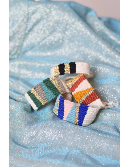 Cranberry, kit tissage tissez-moi mes bracelets scintillants brique jaune et noir, Atelier poetis