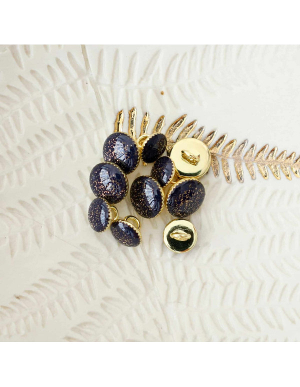 Cranberry, Bouton de bottine paillete or bleu encre 11mm, Lise Tailor