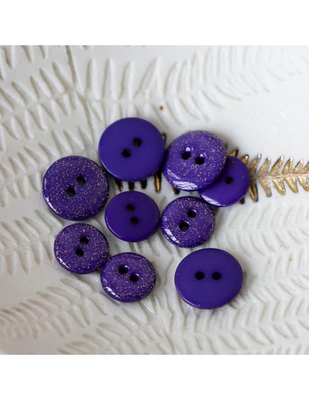 Cranberry, bouton glitter deux trous bleu purple rain 12mm, Lise Tailor