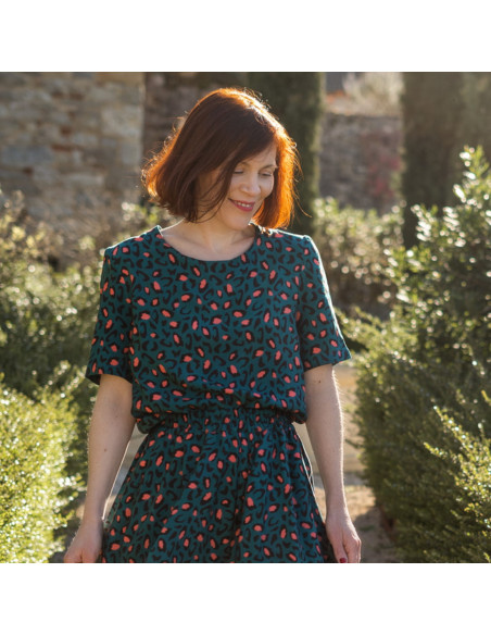 Cranberry, tissu viscose Bagheera vert dark lagune eglantine et zoe