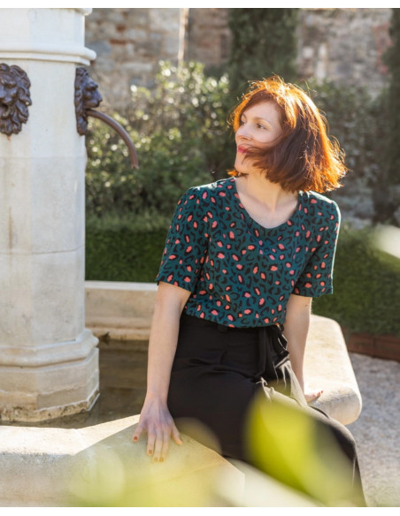 Cranberry, tissu viscose Bagheera vert dark lagune eglantine et zoe