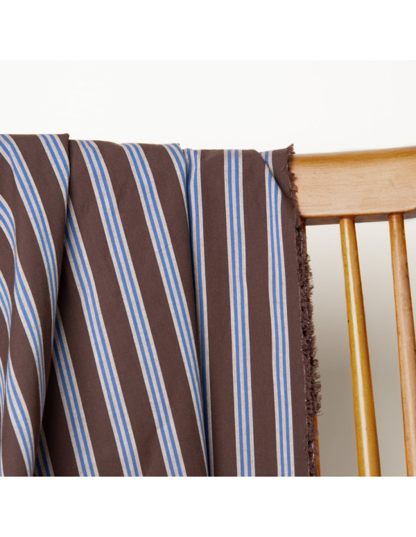 Cranberry tissu de coton marron a rayures tissu weave line oat chocolate atelier brunette