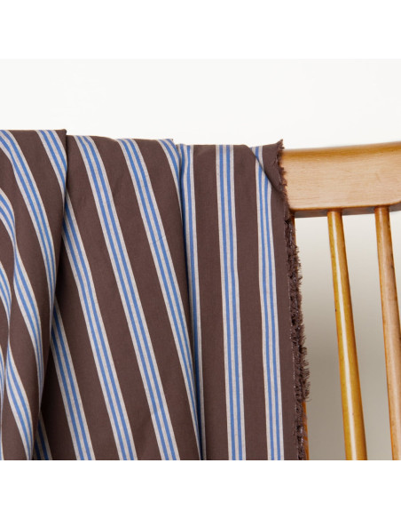 Cranberry tissu de coton marron a rayures tissu weave line oat chocolate atelier brunette