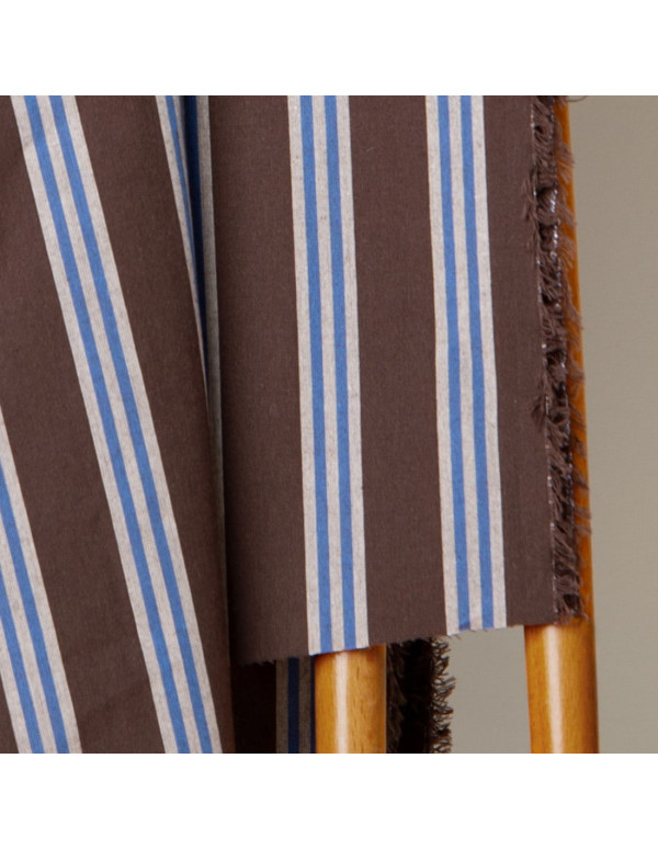 Cranberry tissu de coton marron a rayures tissu weave line oat chocolate atelier brunette