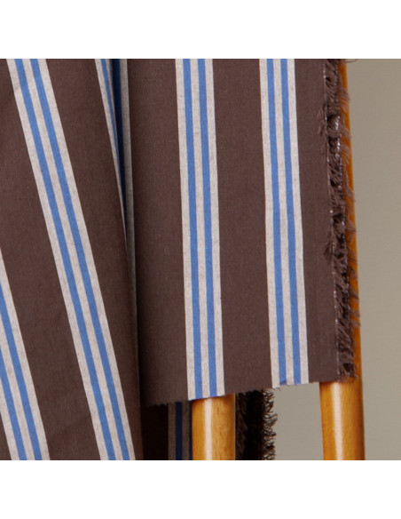 Cranberry tissu de coton marron a rayures tissu weave line oat chocolate atelier brunette