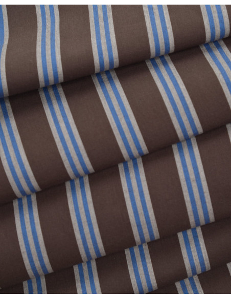 Cranberry tissu de coton marron a rayures tissu weave line oat chocolate atelier brunette