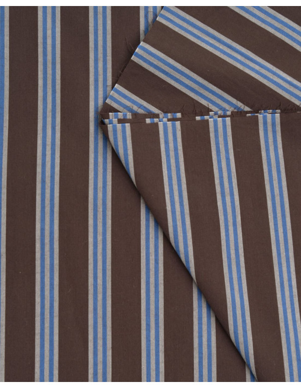 Cranberry tissu de coton marron a rayures tissu weave line oat chocolate atelier brunette