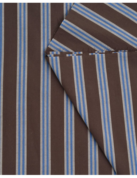 Cranberry tissu de coton marron a rayures tissu weave line oat chocolate atelier brunette