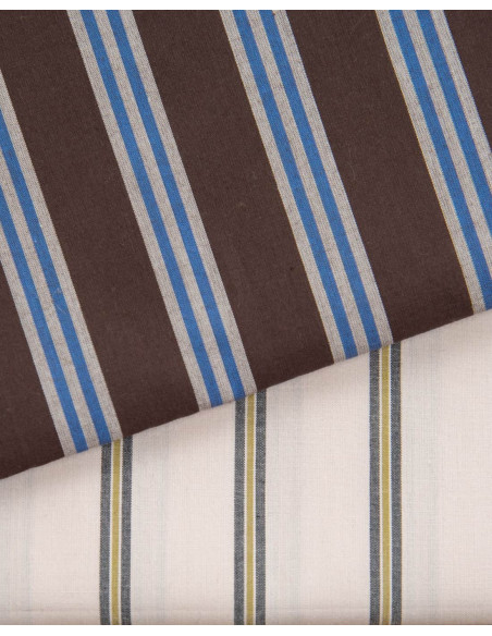 Cranberry tissu de coton marron a rayures tissu weave line oat chocolate atelier brunette