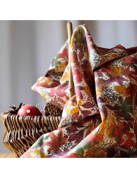 Cranberry tissu batiste de coton biologique tapis de feuilles atelier rubael