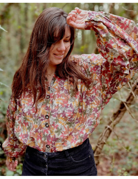 Cranberry tissu batiste de coton biologique tapis de feuilles atelier rubael