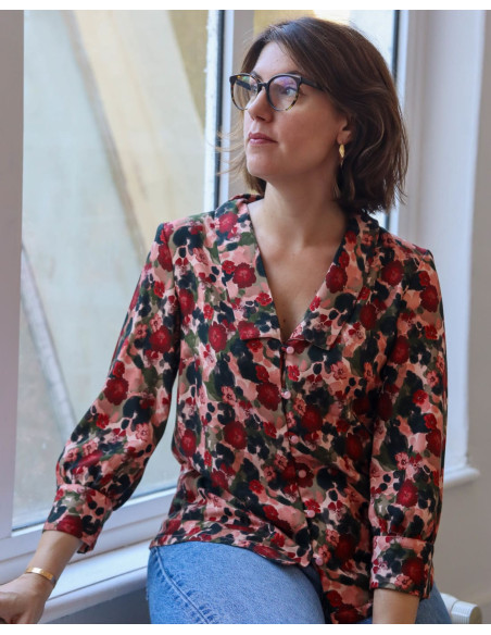 cranberry twill de viscose ecovero flower drips lise tailor