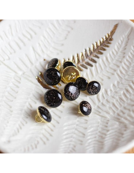 Cranberry, Bouton de bottine pailleté or, Noir (11mm), Lise Tailor