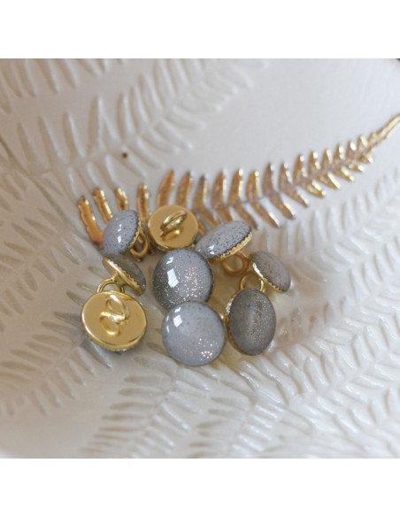 Cranberry, Bouton de bottine pailleté or, Gris perle (11mm), Lise Tailor