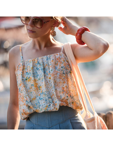 Cranberry, double gaze de coton lots of flowers see you at six