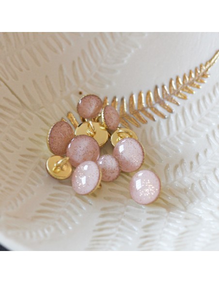 Cranberry, Bouton de bottine pailleté or, Vieux rose (11mm), Lise Tailor