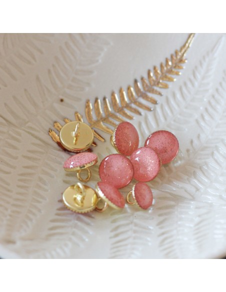 Cranberry, Bouton de bottine pailleté or, Rose corail (11mm), Lise Tailor