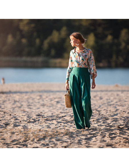 Cranberry, toile legere lin viscose vert sarcelle see you at six