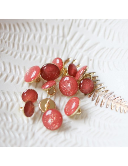 Cranberry, Bouton de bottine pailleté or, Rouge terracotta, sienne (11mm), Lise Tailor