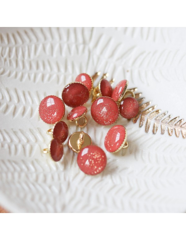 Cranberry, Bouton de bottine pailleté or, Rouge terracotta, sienne (11mm), Lise Tailor