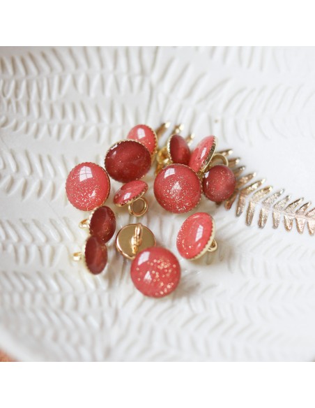 Cranberry, Bouton de bottine pailleté or, Rouge terracotta, sienne (11mm), Lise Tailor