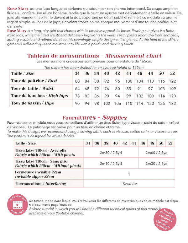 Cranberry, patron jupe femme rose mary du 34 au 52 lise tailor