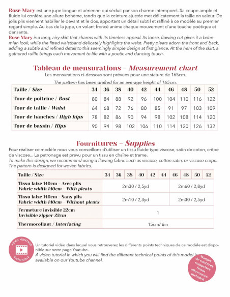 Cranberry, patron jupe femme rose mary du 34 au 52 lise tailor