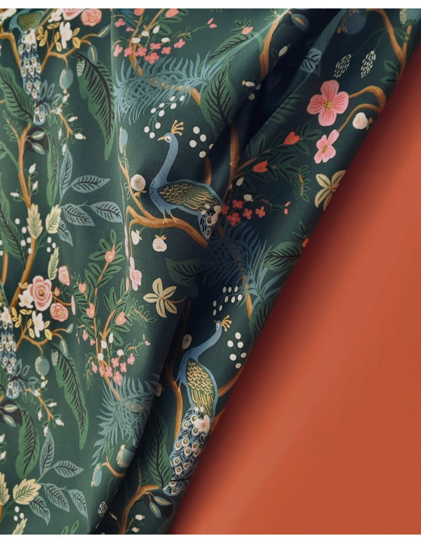 Cranberry, canvas de coton vintage garden peacock hunter gold metallic cotton and steel rifle paper