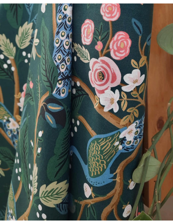 Cranberry, canvas de coton vintage garden peacock hunter gold metallic cotton and steel rifle paper